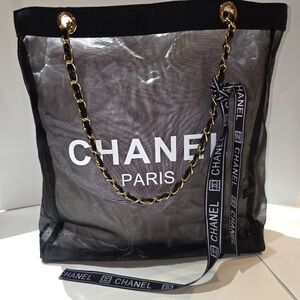 Chanel Black Mesh Tote with Gold Chain